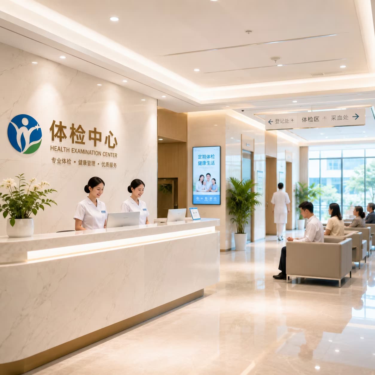 体检中心前台与候诊区场景